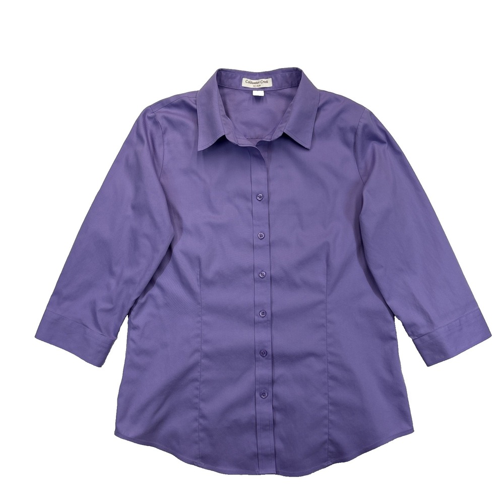 Coldwater Creek Purple Blouse Womens S Preppy Office Chic Button Up 3/4 Sleeve